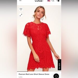 NWT Lulus Pearson Red Lace Short Sleeve Dress Size L
